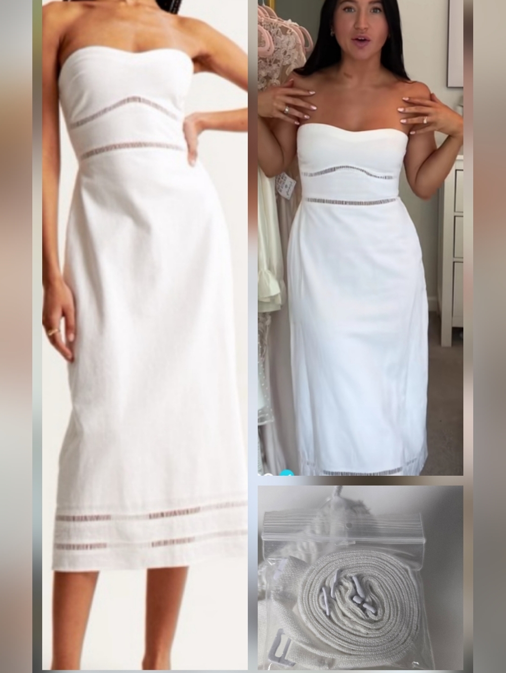 NEW Abercrombie & Fitch White Strapless Eyelet-Trim Midi Dress Linen Size Large